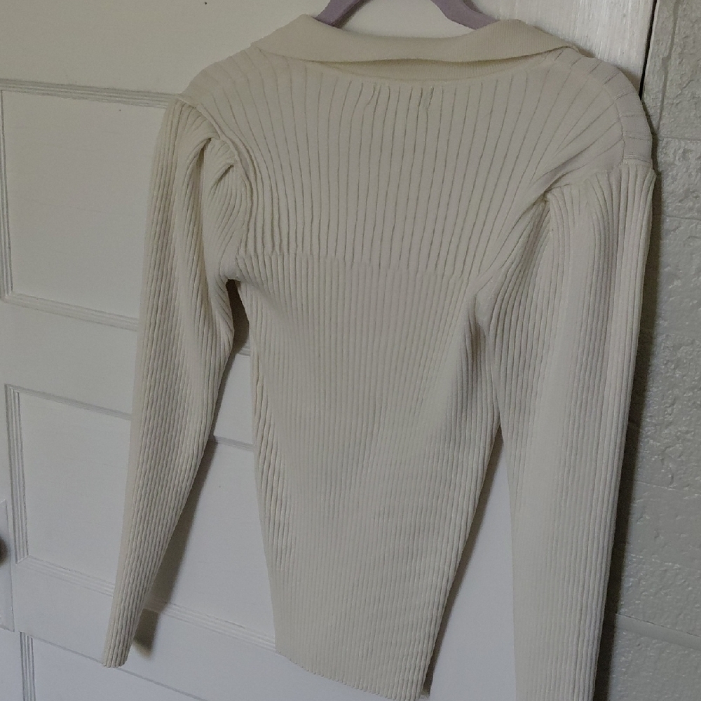 Karl Lagerfeld Ivory Ribbed Button-Down Shirt - Picture 5 of 5